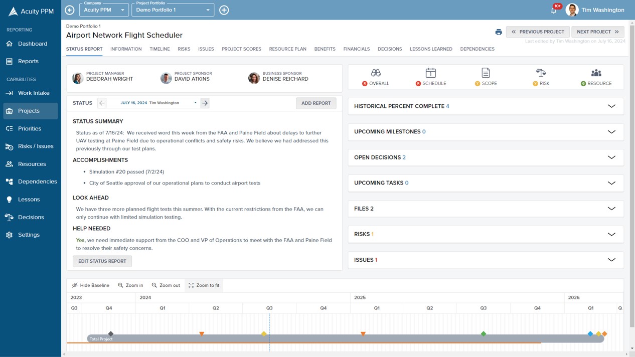 Acuity PPM Status Reports